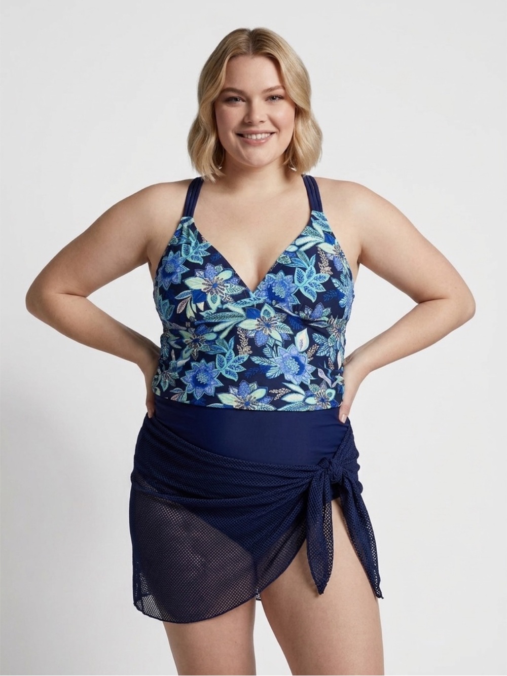 Isabel Maternity Floral Strappy Swimsuit Top in Blue and Green Maternity 💞NWT
